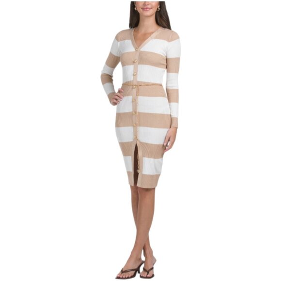 MADDEN GIRL Striped Midi Sweater Dress With Chain Detail - Picture 1 of 4